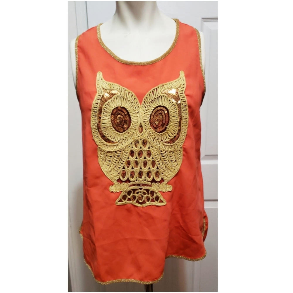 Ya Los Angeles. Owl Tank Top With Gold details.